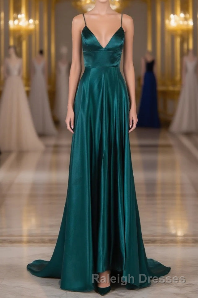 Elegant Open Back Spaghetti Straps Sweep Train Long Prom Dress Main image