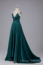 Elegant Open Back Spaghetti Straps Sweep Train Long Prom Dress