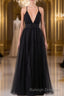 Elegant Tulle Spaghetti Straps Backless Floor Length Prom Dresses