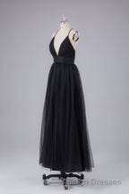 Elegant Tulle Spaghetti Straps Backless Floor Length Prom Dress