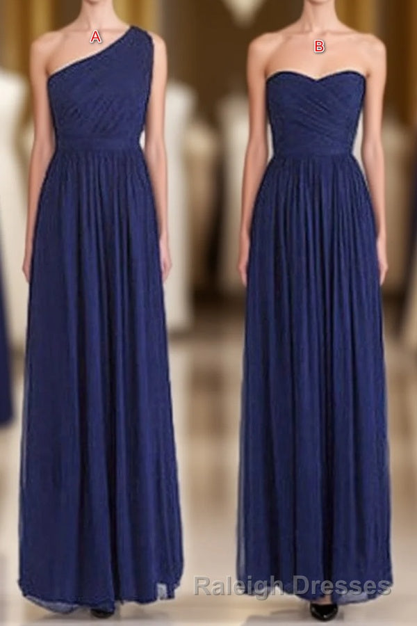 Elegant A Line Navy Blue Chiffon Long Bridesmaid Dresses