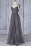 Elegant Grey Long Tulle Bridesmaid Dress with Keyhole Back