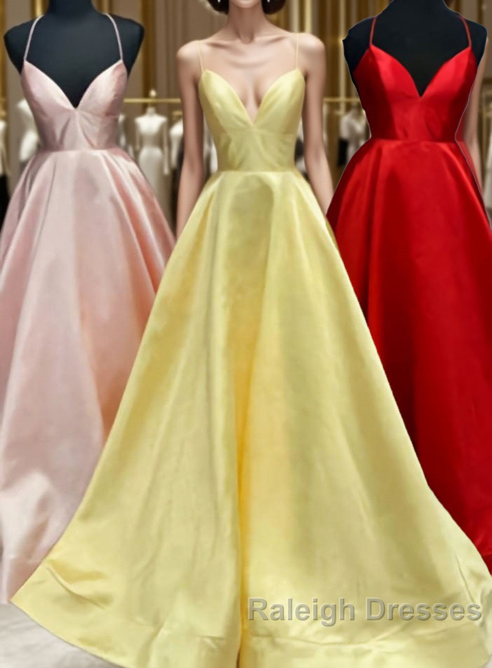 Elegant Yellow Satin Long Prom Dress with Cross Back Main image