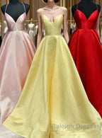 Elegant Yellow Satin Long Prom Dress with Cross Back