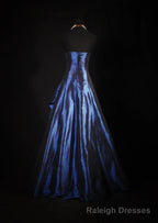 Vintage Ball Gown Strapless Navy Blue Satin Long Prom Dresses Party Dress