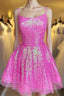 Cute Hot Pink Sequins A-Line Homecoming Dress Hoco Night Dresses