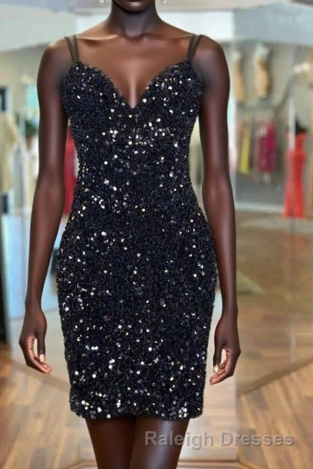Cirss Cross Straps Black Sequined Homecoming Dress Main image