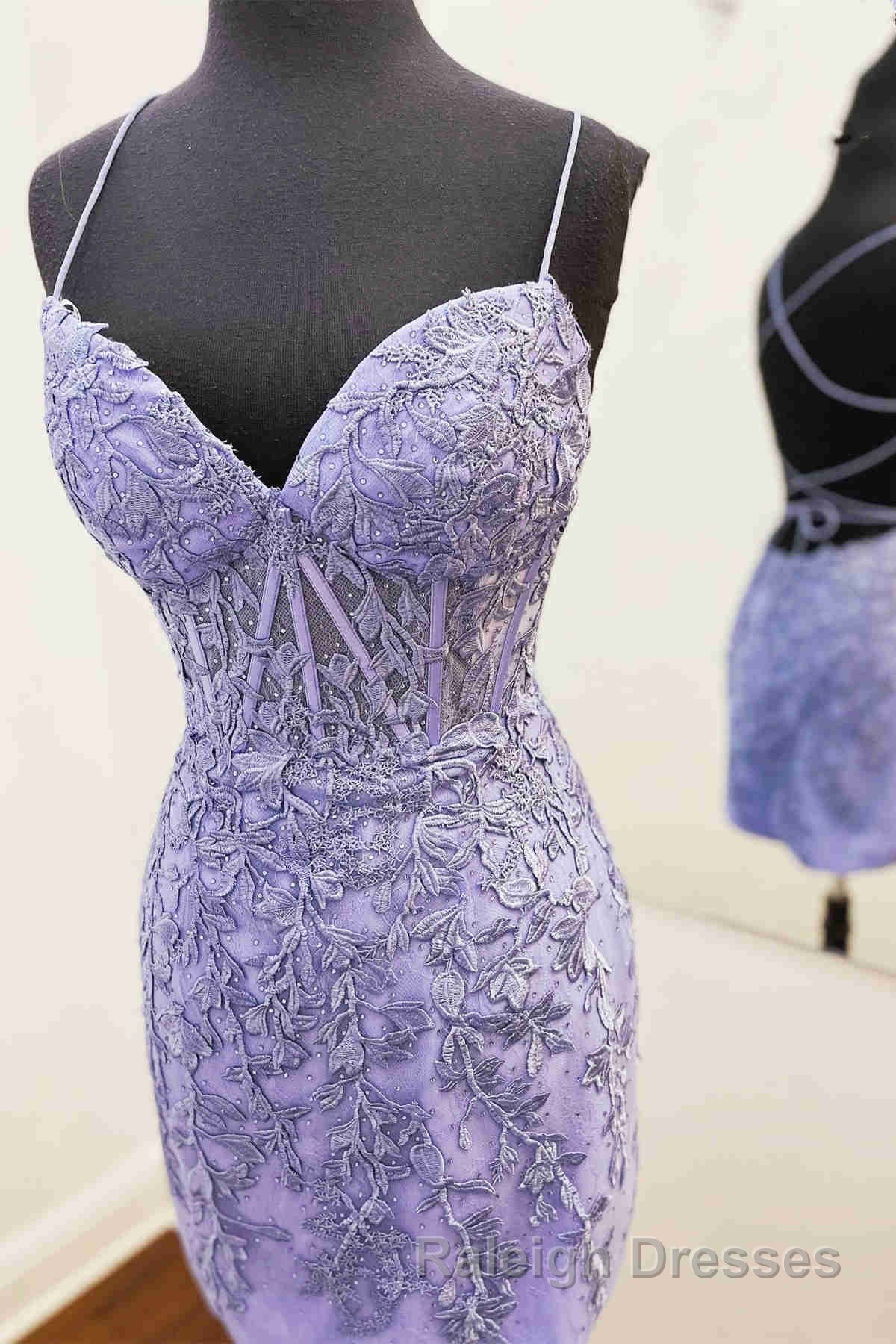 Tie Back Blue Appliqued Bodycon Homecoming Dress