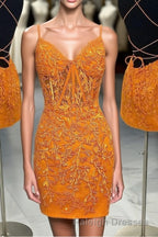 Tie Back Blue Appliqued Bodycon Homecoming Dress