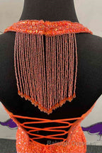 Halter Orange Sequins Bodycon Homecoming Dresses with Tassel