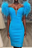 Fitted Feather Shoulder Blue Tight Homecoming Dress
