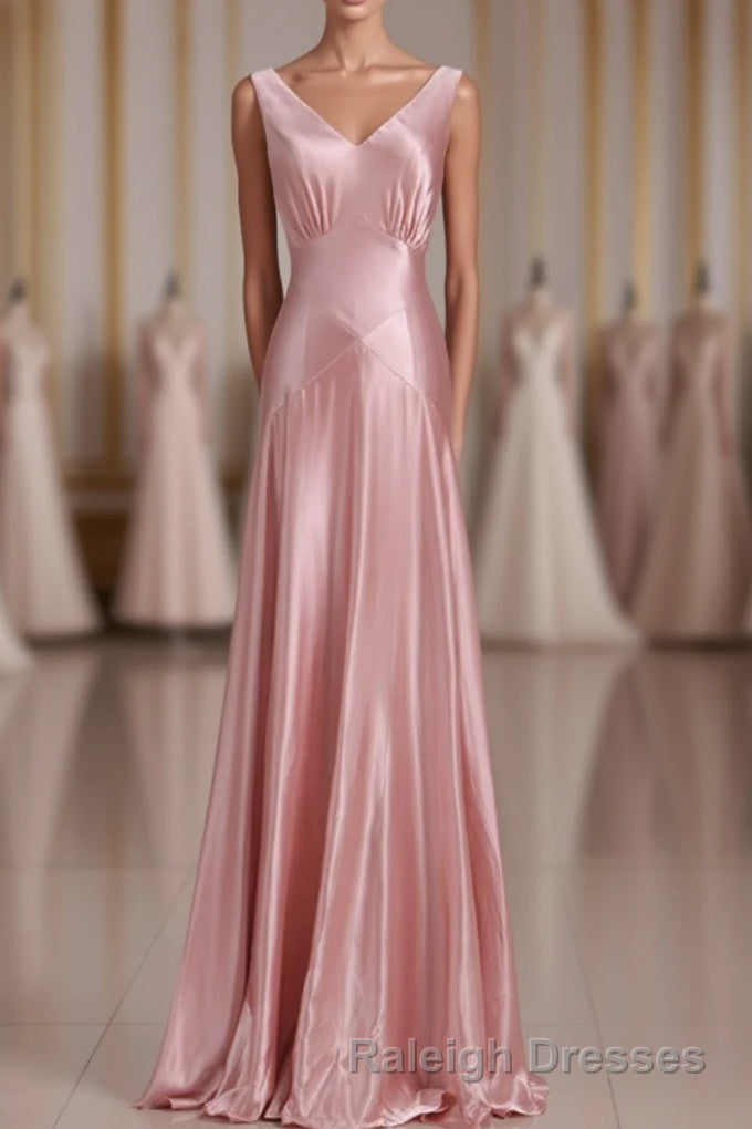 V-Neck Pink Tie Back Mermaid Bridesmaid Dress