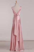 V Neck Pink Tie Back Mermaid Bridesmaid Dresses