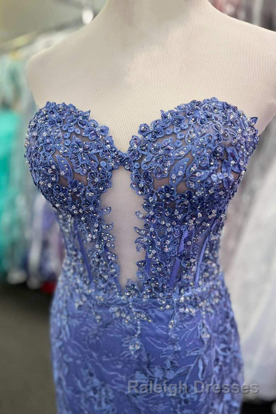 Sweetheart Periwinkle Keyhole Mermaid Prom Dresses with Appliques Secondary image