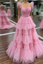 Cold Shoulder Pink Feathers A-Line Tiered Prom Dress