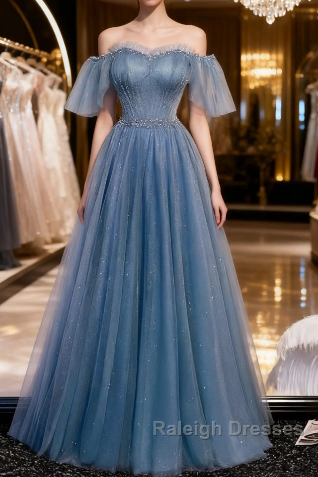 Glitter Fairytale Tulle Dusty Blue Prom Dress Main image