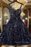 Glitter Navy Blue Sequin Short Prom Dress