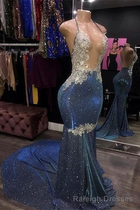 Gorgeous Sequin Backless Sexy Deep V Neck Long Prom Dresses With Train