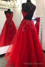 Gorgeous V Neck Backless Red Lace Evening Dress 2025 Backless Red Lace Formal Dresses Red Ball Gown