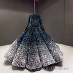 Glitter High Neck Open Back Lace Up Ball Gown Prom Dress