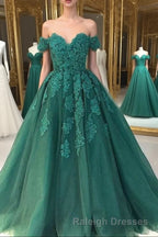 Off Shoulder Lace A Line Long Custom Evening Prom Dresses