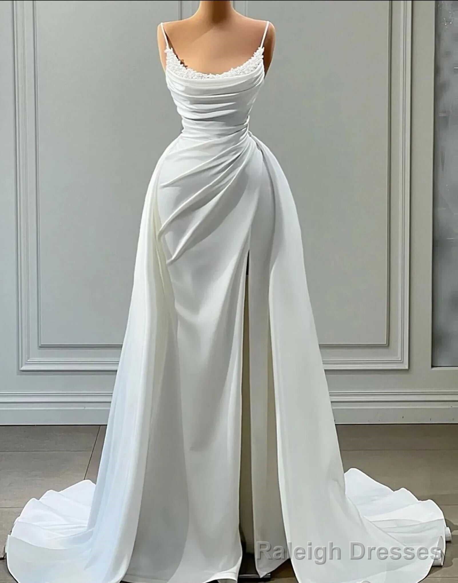 Beautiful White Long A-line Spaghetti Straps Wedding Dresses With Beads