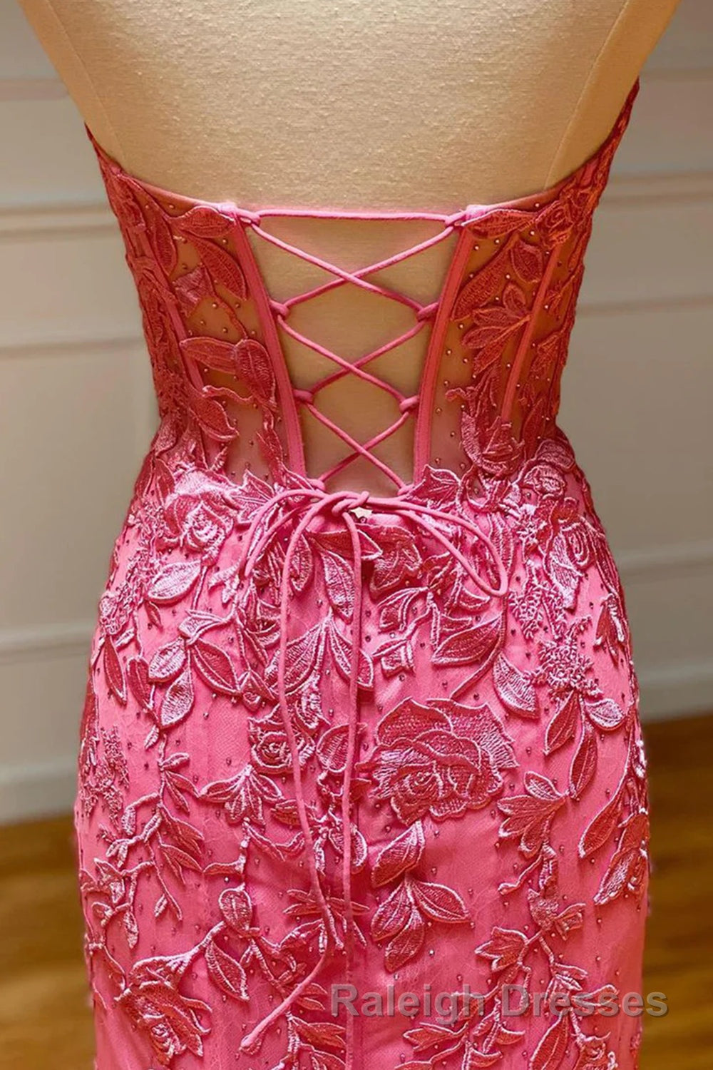 Coral Sweetheart Lace-Up Long Mermaid Prom Dress with Appliques