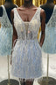 Light Blue Beaded Sequins Tight Homecoming Dress with Feathers