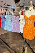 Purple Lace Tight Short Hoco Dress