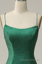 Mermaid Spaghettti Straps Dark Green Sequins Long Prom Dress with Split Front