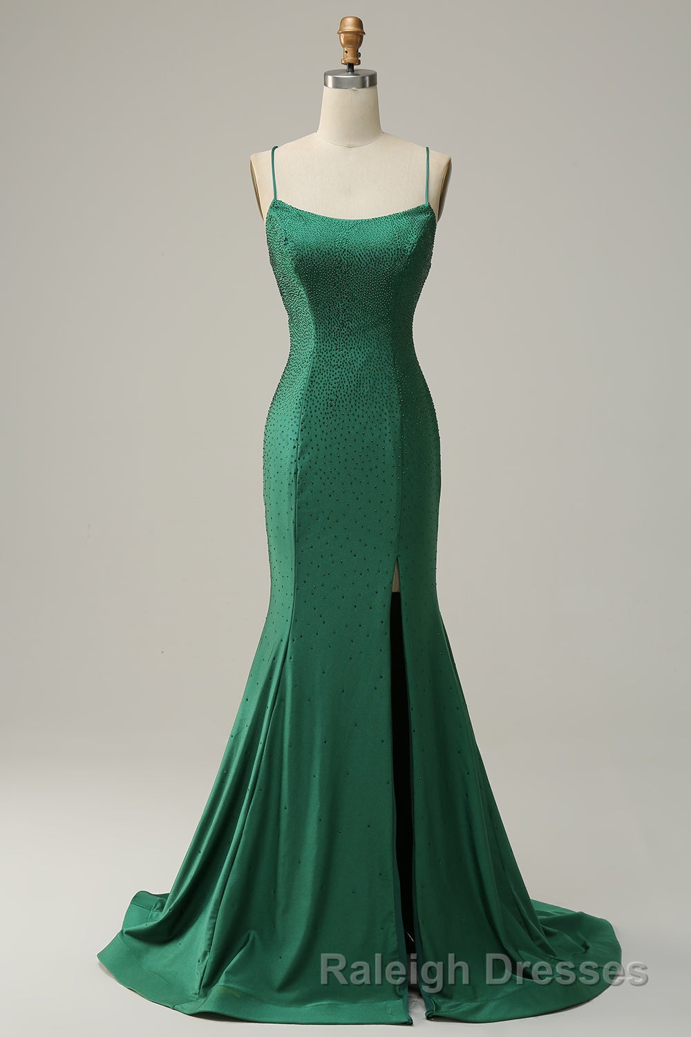 Mermaid Spaghettti Straps Dark Green Sequins Prom Dresses Long with Split Front