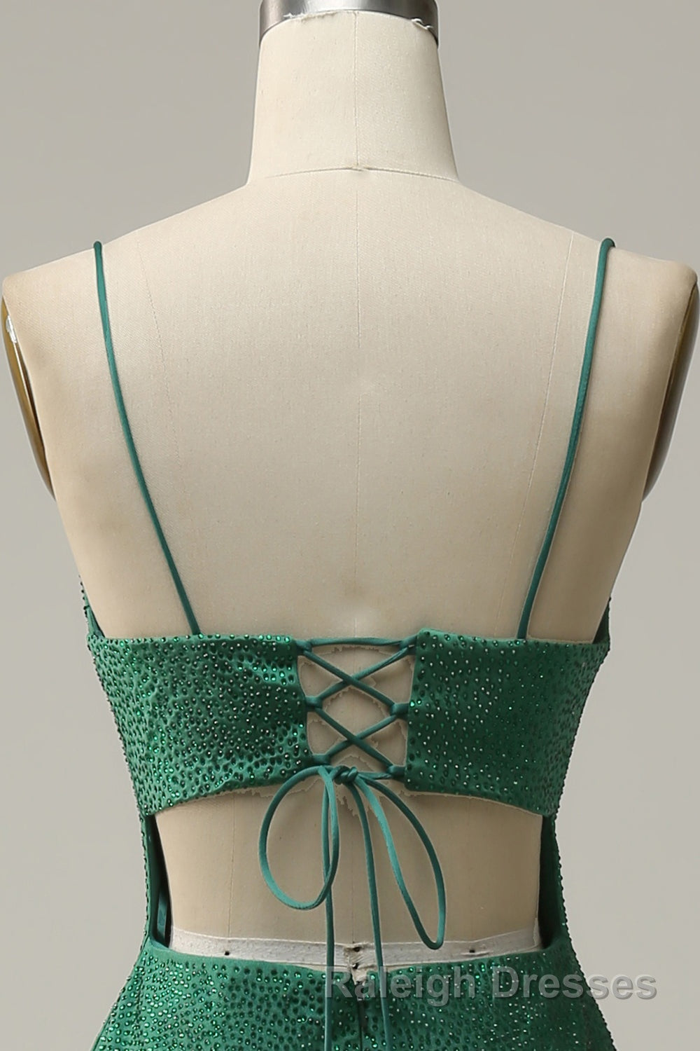 Mermaid Spaghettti Straps Dark Green Sequins Prom Dresses Long with Split Front