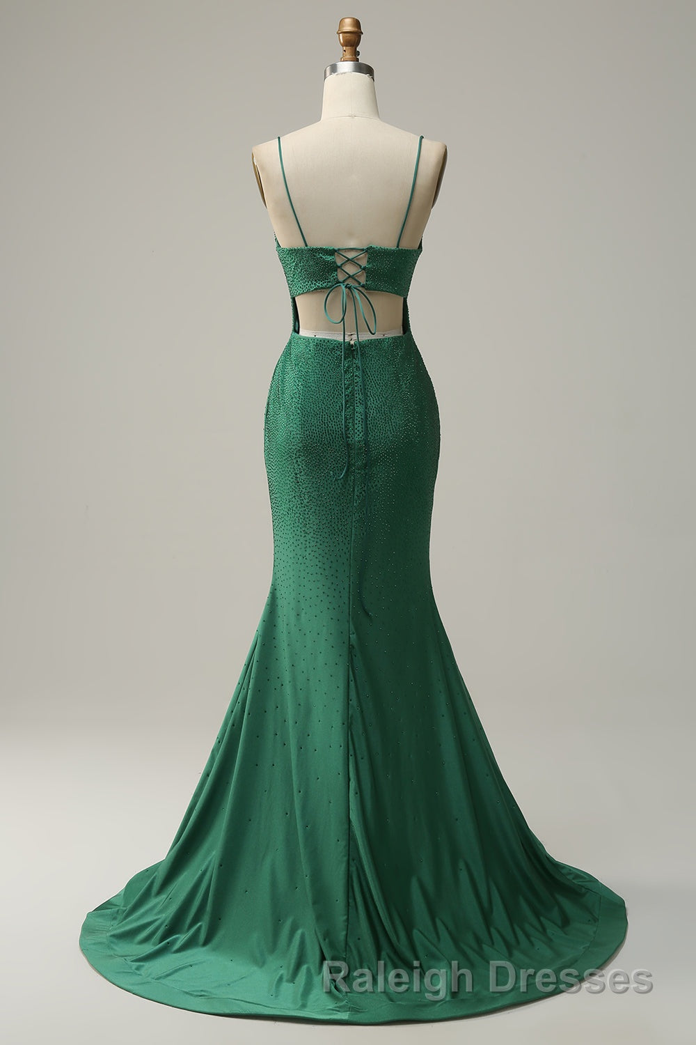 Mermaid Spaghettti Straps Dark Green Sequins Prom Dresses Long with Split Front
