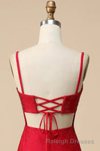 Mermaid Spaghettti Straps Dark Green Sequins Long Prom Dress with Split Front