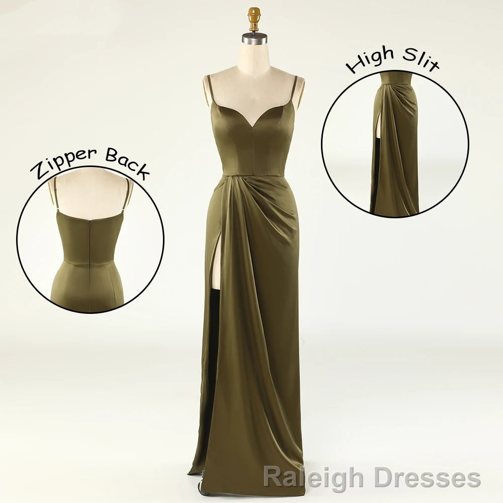 Thin Straps Simple Prom Gown With Leg Slit Side