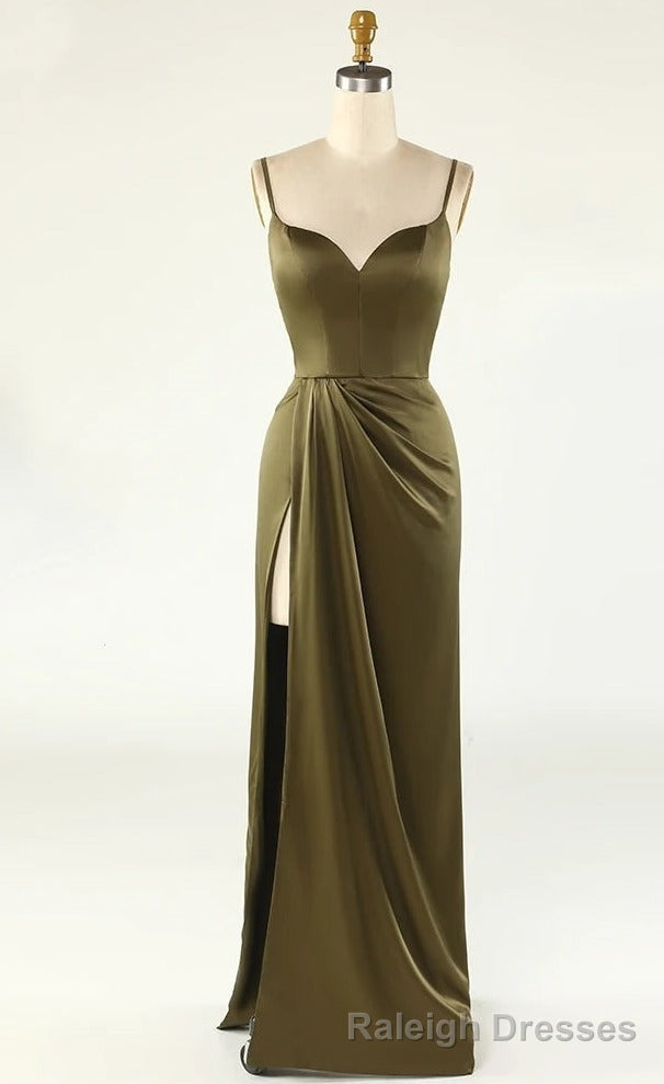 Thin Straps Simple Prom Gowns With Leg Slit Side