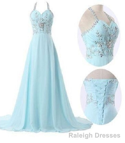Halter Light Blue Prom Dress Long Chiffon Evening Dresses for Weddings Main image