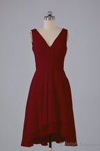 High Low Knee Length V Neck Bridesmaid Dress