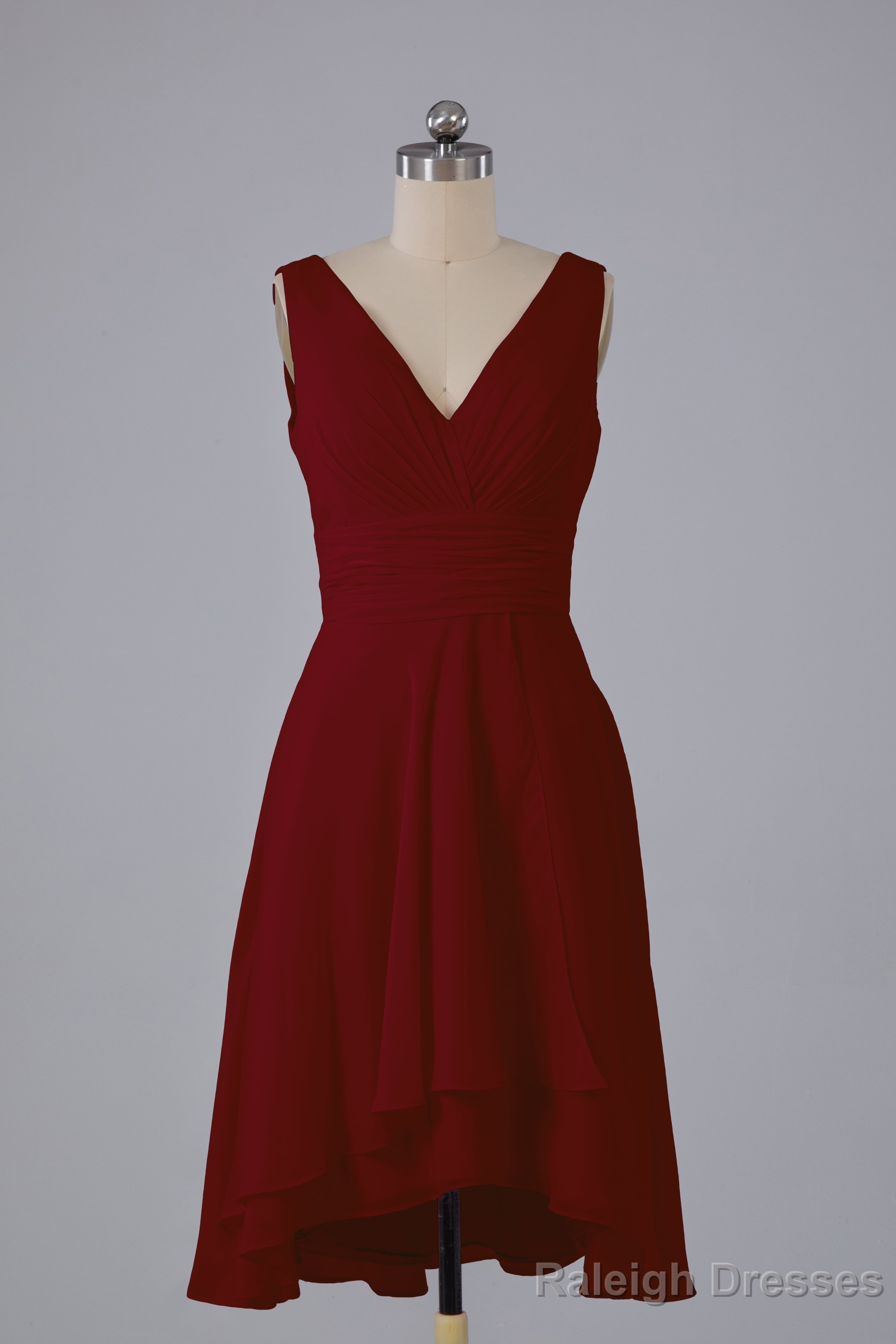 High Low Knee Length V Neck Bridesmaid Dress