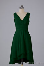 High Low Knee Length V-Neck Bridesmaid Dresses