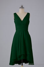 High Low Knee Length V Neck Bridesmaid Dress