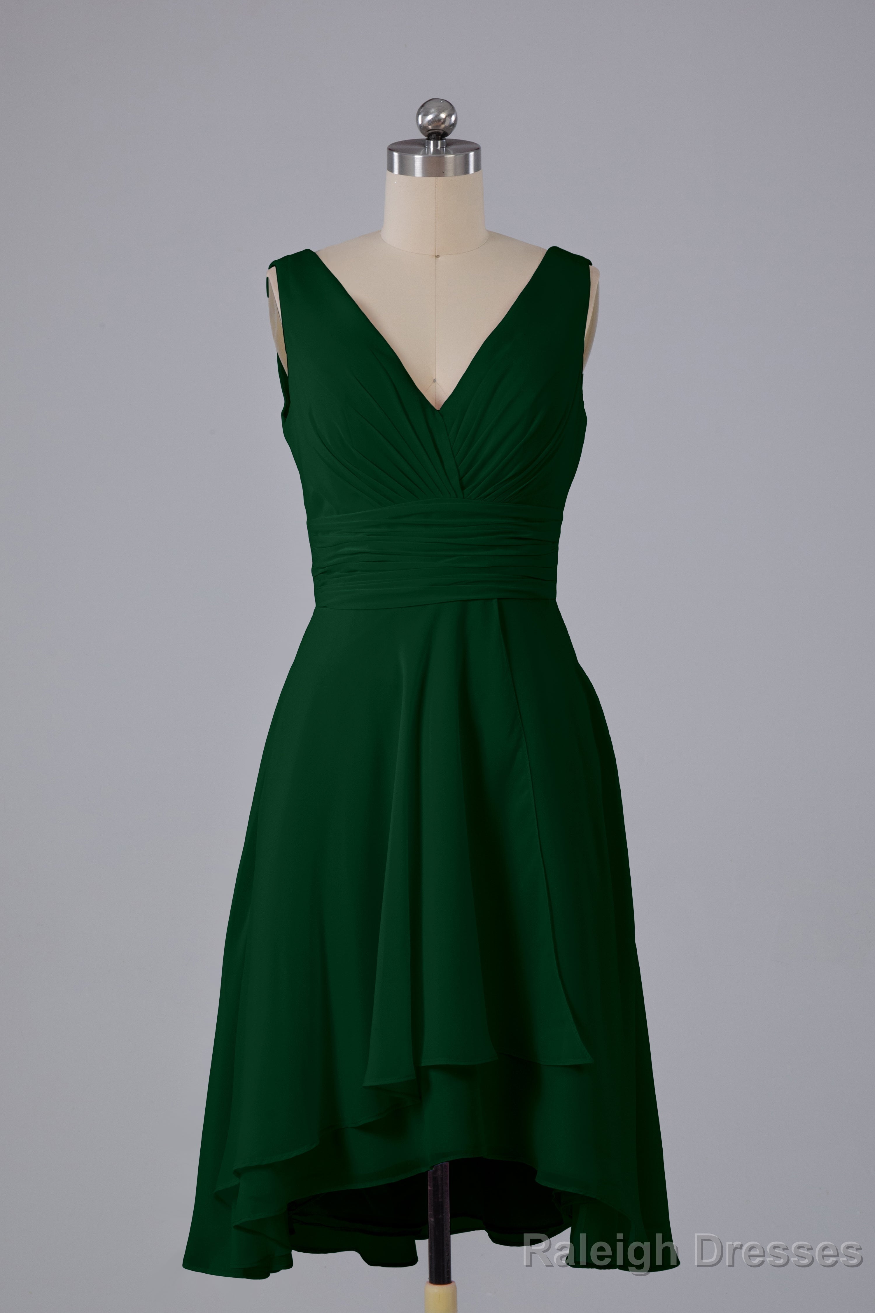 High Low Knee Length V Neck Bridesmaid Dress