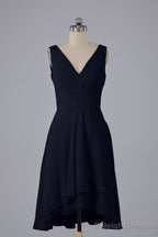 High Low Knee Length V-Neck Bridesmaid Dresses