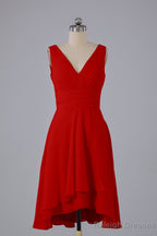 High Low Knee Length V-Neck Bridesmaid Dresses