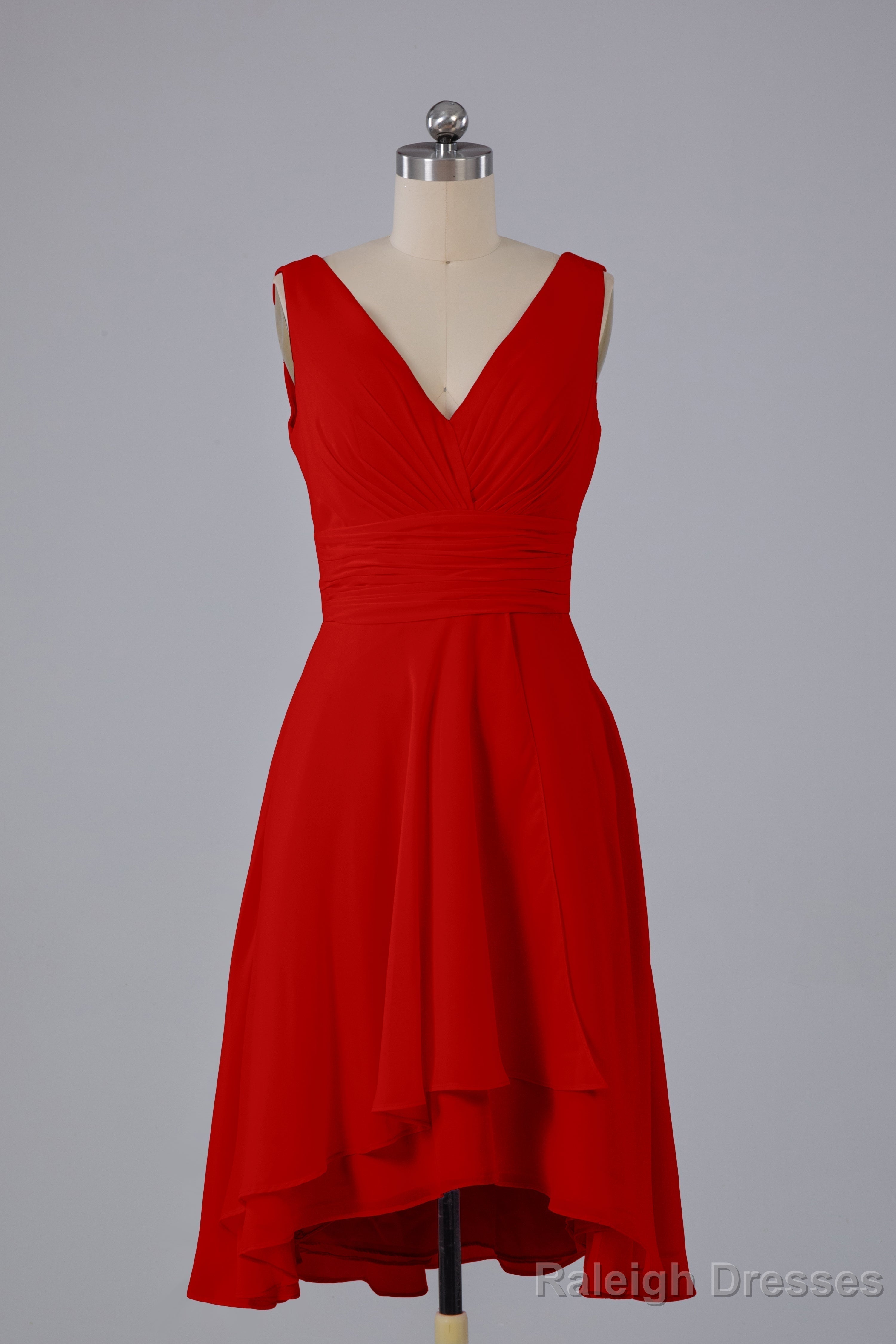 High Low Knee Length V-Neck Bridesmaid Dresses