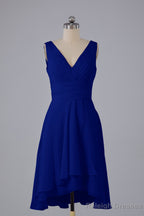 High Low Knee Length V-Neck Bridesmaid Dresses