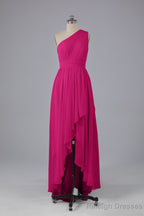 High Low One Shoulder Chiffon Bridesmaid Dress