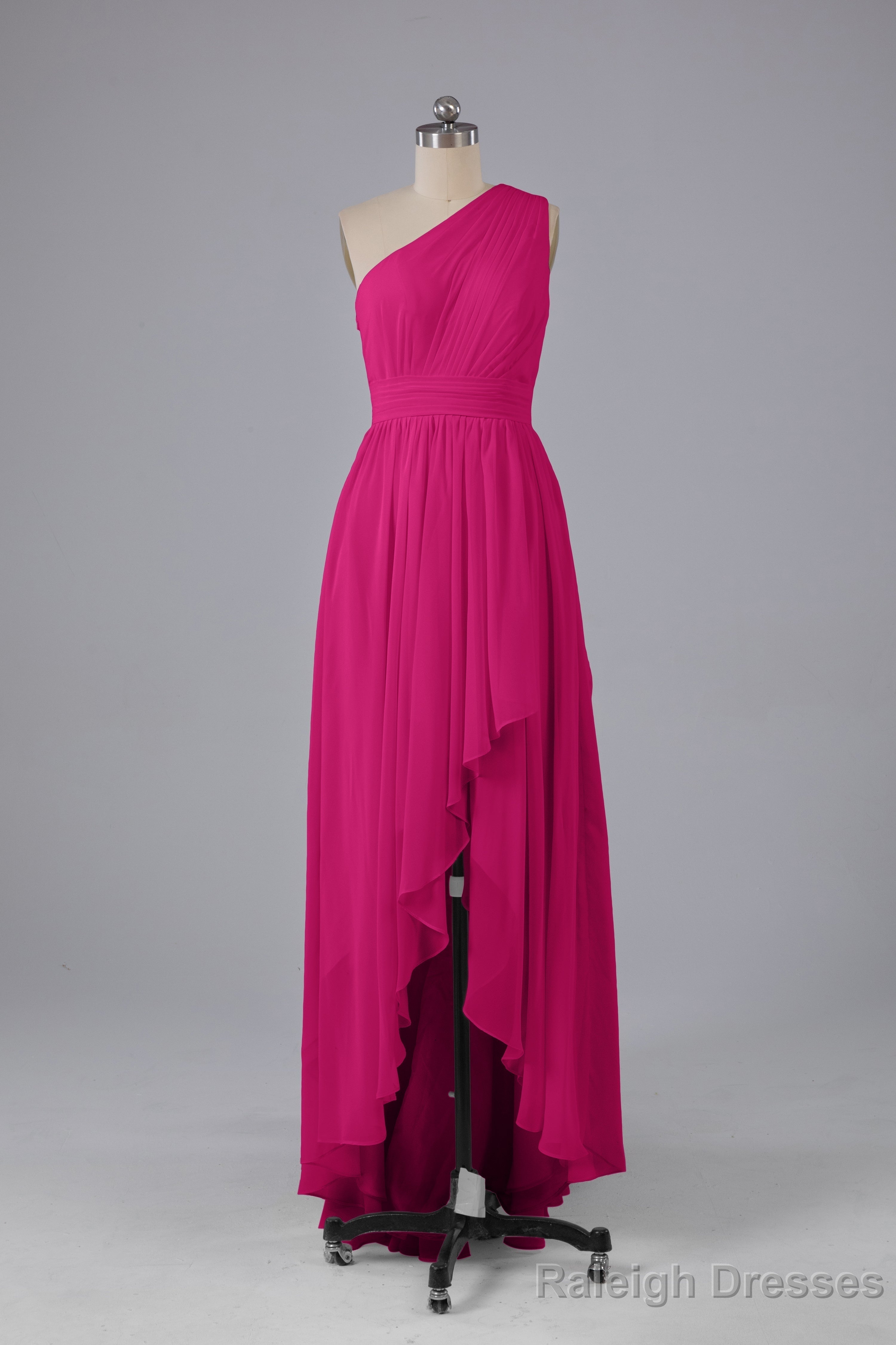 High Low One Shoulder Chiffon Bridesmaid Dress