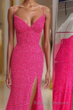 Mermaid Sequins Flattering Long Prom Party Dresses With Slit