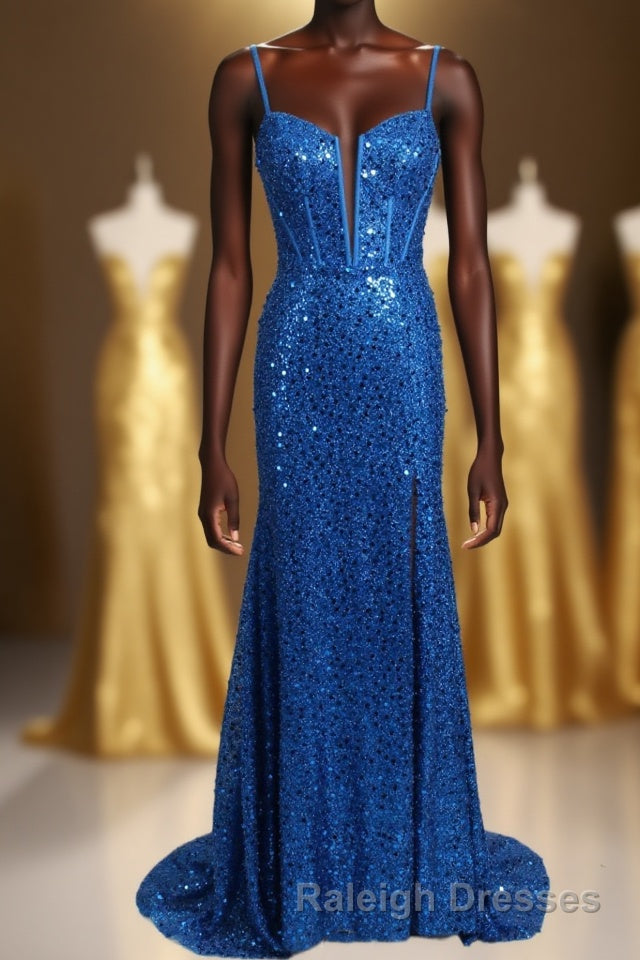 Royal Blue Sequin Mermaid Long Prom Dress Main image